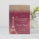 Invitation Diamants d'or, Tour Eiffel Quinceanera Rouge (Debout devant)