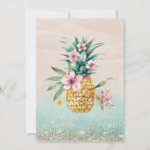 Invitation Diamants Dorés, Ananas Floral de Plage Douce 16 (Dos)
