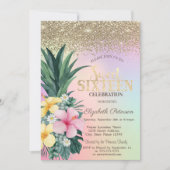 Invitation Diamants dorés, Ananas Holographique Sweet 16 (Devant)