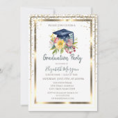 Invitation Diamants dorés, cadre, capuchon de graduation flor (Devant)