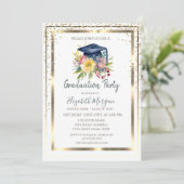 Invitation Diamants dorés, cadre, capuchon de graduation flor (Debout devant)