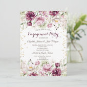 Invitation Diamants Dorés Fleurs Roses Fiançailles (Debout devant)