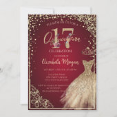 Invitation Diamants dorés Floral Rouge Quinceañera (Devant)