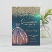 Invitation Diamants dorés, robe chic verte pour Quinceañera (Debout devant)