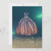 Invitation Diamants dorés, robe chic verte pour Quinceañera (Dos)