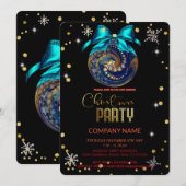 Invitation Diamants d'ornement bleu de Noël, flocons de neige (Devant / Derrière)