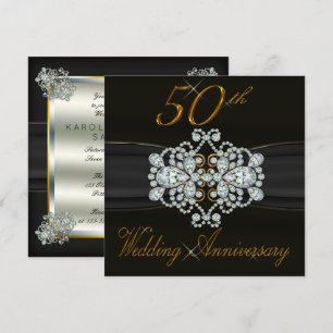 Invitation Diamants Élégants 50e Anniversaire de Mariage d'Or