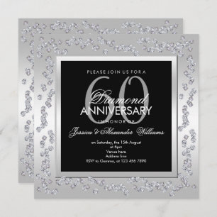 Invitation Diamants élégants Argent 60e anniversaire Mariage