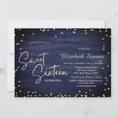 Invitation Diamants Élégants Bleu Marine Or Script Sweet 16 (Devant)