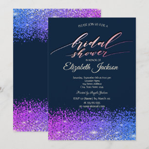 Invitation Diamants Élégants Chic Bleu Marine Cérémonie de M