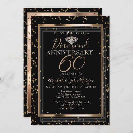 Invitation Diamants élégants et stylés, cadre de mariage et d (Devant / Derrière)