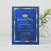 Invitation Diamants élégants Gold Grad Casquette Bleu métalli (Debout devant)