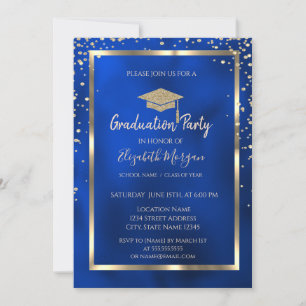 Invitation Diamants élégants Gold Grad Casquette Bleu métalli