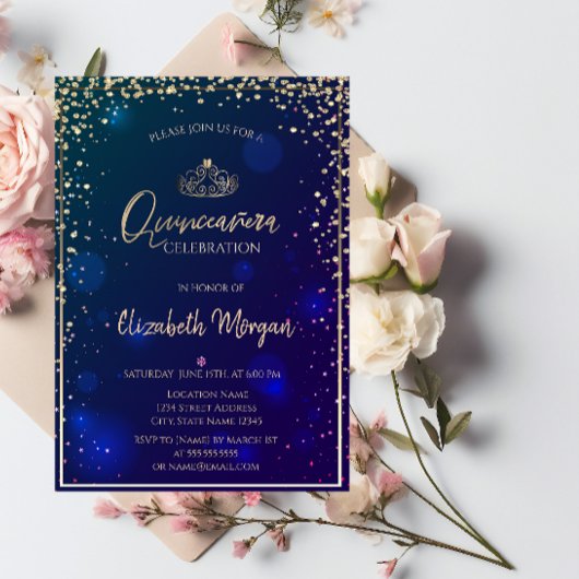 Invitation Diamants élégants Or Tiara Quinceañera