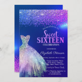 Invitation Diamants élégants, Robe Bleu Doux 16 (Devant / Derrière)