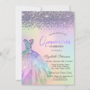 Invitation Diamants Élégants, Robe Holographique Quinceanera