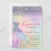 Invitation Diamants Élégants, Robe Holographique Quinceañera (Devant)