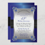 Invitation Diamants Élégants Sapphires Bleu 45e anniversaire<br><div class="desc">Invitation du 45e anniversaire du mariage brillamment sophistiquée et élégante avec imprimé faux satin bleu satin arrière - plan et ruban satin noir avec diamants et fermoirs saphir. Le faux ruban noir et l'arrière - plan saphir dégradé sont poursuivis sur le dos pour un look poli et sophistiqué. Design original...</div>