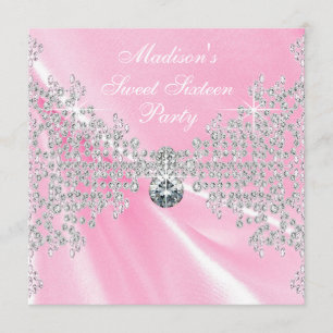 Invitation Diamants en Satin Rose Douce Fête d'anniversaire 1