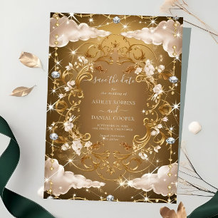 Invitation Diamants Épais Boucles D'Or Enregistrer La Date