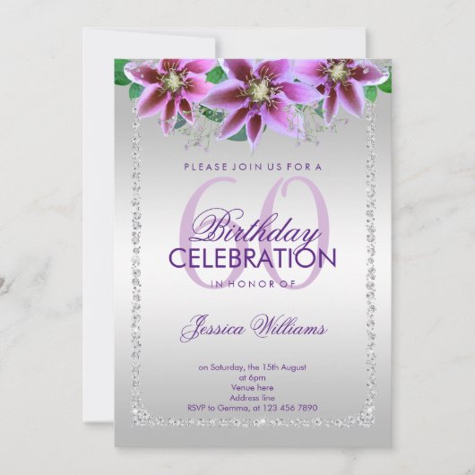 Invitation Diamants et Fleurs Classy 60e anniversaire (Devant)