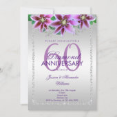 Invitation Diamants et Fleurs Élégants 60e Anniversaire de Ma (Devant)