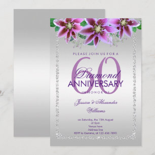 Invitation Diamants et Fleurs Élégants 60e Anniversaire de Ma