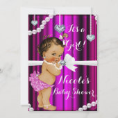 Invitation Diamants et perles Baby shower Vintage rose chaud (Dos)