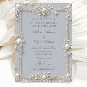 Invitation Diamants et Perles Bleu Pastel Élégants et Modifia