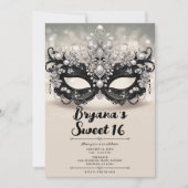 Invitation Diamants et perles de dentelle noire Masquerade Sw (Devant)