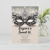 Invitation Diamants et perles de dentelle noire Masquerade Sw (Debout devant)