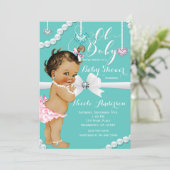 Invitation Diamants et perles Vintage bébé fille douche (Debout devant)