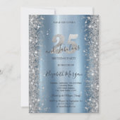 Invitation Diamants étincelants d'argent bleu 25e anniversair (Devant)