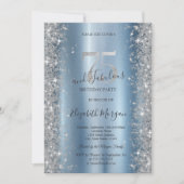 Invitation Diamants étincelants d'argent bleu 75e anniversair (Devant)