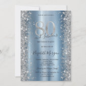 Invitation Diamants étincelants d'argent bleu 80e anniversair (Devant)