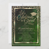 Invitation Diamants Étoiles Cap de Remise de Diplôme Vert Rem (Devant)