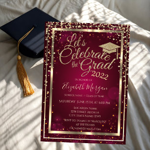 Invitation Diamants Étoiles de Cap de Remise de Diplôme Rouge