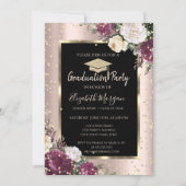 Invitation Diamants Fleurs Bourgogne Rose Gold Graduation (Devant)