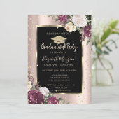 Invitation Diamants Fleurs Bourgogne Rose Gold Graduation (Debout devant)