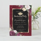 Invitation Diamants Fleurs Bourgogne Rouge Parties scintillan (Debout devant)