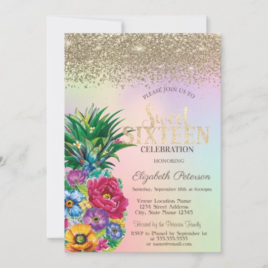 Invitation Diamants, Fleurs d'ananas Jus holographique 16 (Devant)
