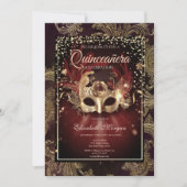 Invitation Diamants Floral Damask Masquerade Quinceañera (Devant)