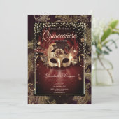 Invitation Diamants Floral Damask Masquerade Quinceañera (Debout devant)
