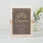 Invitation Diamants Floral Damask Quinceañera (Debout devant)