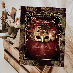 Invitation Diamants Floral Damassé Mascarade Quinceañera