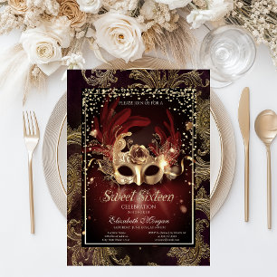 Invitation Diamants Floral Damassé Mascarade Sweet 16