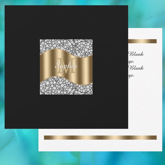 Invitation Diamants Glam, Monogramme en Or, Nom, Message 
