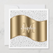 Invitation Diamants Glam, Monogramme Or, Nom en écriture (Devant)