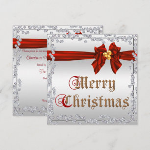 Invitation Diamants Glamour & Nœud en Soie Rouge pour Noël