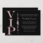 Invitation Diamants Glamour sur la fête VIP Glitter Black Pin (Devant / Derrière)